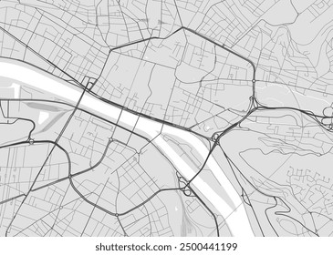 Grayscale Rouen map, France. Vector city streetmap, municipal area.