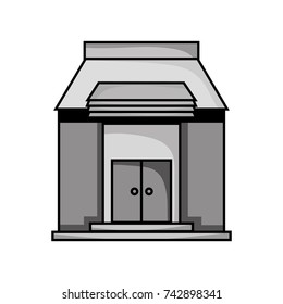 grayscale school education with roof and doors design