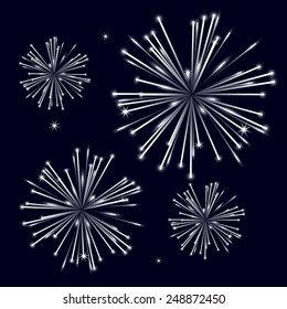 gray-scale shiny fireworks on black background eps10