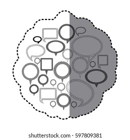 grayscale silhouette adhesive with speech bubble icons vector illustration