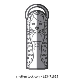 grayscale silhouette of beautiful virgin of guadalupe with aura vector illustration