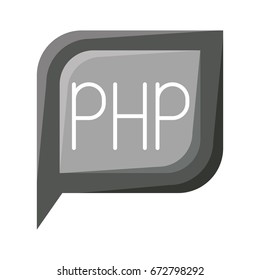 grayscale silhouette dialogue square with tail with php symbol vector illustration