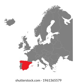 Grayscale silhouette with europe map and Spain in red color