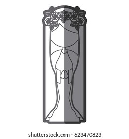 grayscale silhouette of faceless beautiful virgin with crown of roses vector illustration
