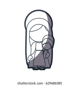 grayscale silhouette of faceless image of saint virgin mary with baby jesus vector illustration