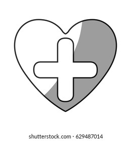 grayscale silhouette of heart with cross inside vector illustration