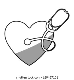 grayscale silhouette of of heart with stethoscope vector illustration