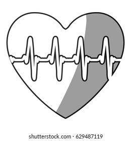grayscale silhouette with icon of heartbeat vector illustration