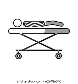 grayscale silhouette with pictogram lay down patient in stretcher clinical vector illustration