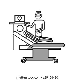 grayscale silhouette with pictogram person with cardiologist vector illustration