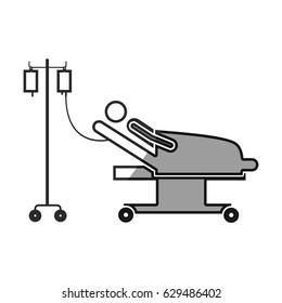 grayscale silhouette with pictogram person hospitalized in clinical bed vector illustration