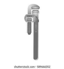 grayscale silhouette with pipe wrench tool vector illustration