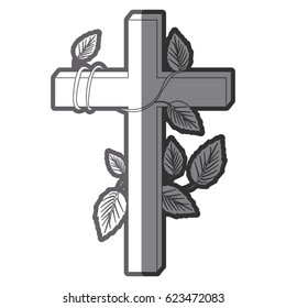 grayscale silhouette of wooden cross and creeper plant vector illustration