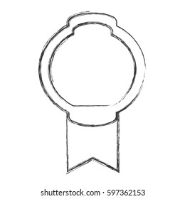 grayscale sketch of simple circular emblem with wide ribbon in the bottom side vector illustration