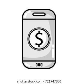 grayscale smartphone technology with money app icon