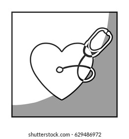 grayscale square frame shading with heart and stethoscope vector illustration