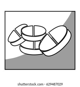 grayscale square frame shading with pills icon vector illustration