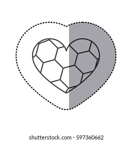 grayscale sticker of heart with texture of soccer ball vector illustration