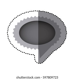 grayscale sticker with oval speech with sawtooth contour and tail vector illustration