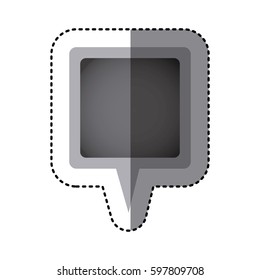 grayscale sticker of square speech with tail in center vector illustration