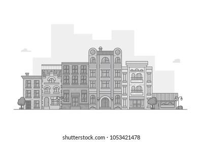 Grayscale street buildings