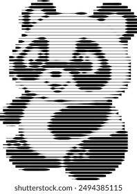Grayscale striped depiction of a panda with hexagonal pixels.