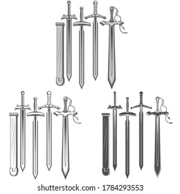 Espadas de escala de grises y diseño de vectores Scabbard