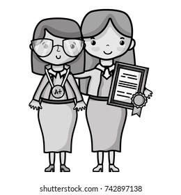 grayscale teacher with student to class education lesson