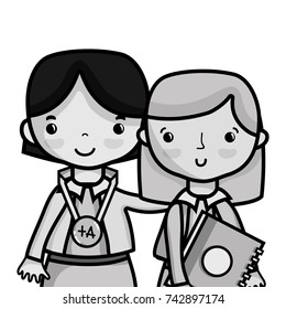 grayscale teacher with student to class education lesson