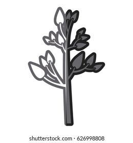grayscale thick silhouette of tree with leafs vector illustration