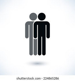 Grayscale two people (man figure) with gray drop shadow isolated on white background in flat style. Graphic clip-art design elements save in vector illustration 8 eps