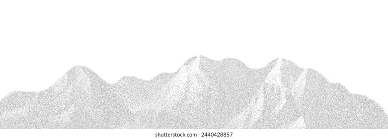 Grayscale vector halftone dots background with a fading dot effect, resembling a abstract mountain landscape. Black noise dots, a sand grain effect and grunge banner.