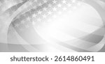 Grayscale vector illustration of a waving American flag with stars and stripes, designed in a minimalist style with smooth curves.