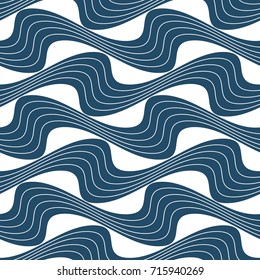 Grayscale vector seamless pattern, graphic geometric wrapping paper. Abstract backdrop created with interweave black undulate lines can be used in textile and web designs 
