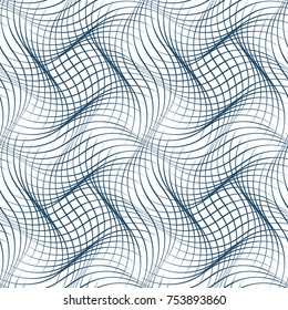 Grayscale vector seamless pattern, graphic geometric wrapping paper. Abstract backdrop created with interweave black undulate lines can be used in textile and web designs 