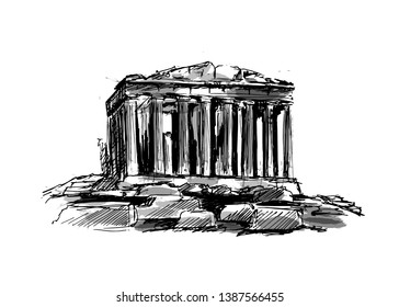 Grayscale vector sketch the Athenian Acropolis