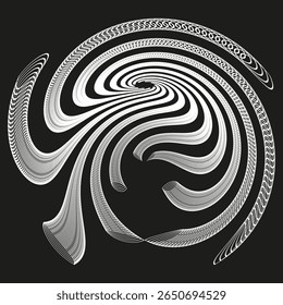 Grayscale vortex icon. Twisted swirl motion. Central spiral Vector. Dark contrast stage.