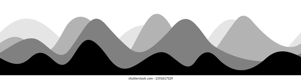 Grayscale waves on white background. Landscape with hills. Vector illustration.