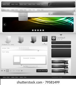 Coleção de elementos de design de blog ou Web em escala de cinza | Todos os objetos são separados em camadas nomeadas de acordo | Ótimo para projetos de interface de aplicações para smartphones, bem como