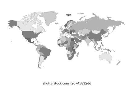 Grayscale world map with countries borders outline. Vector illustration.