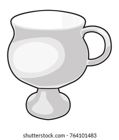 Gray-white cup with a black stroke. Isolated monochrome vector image on white background.