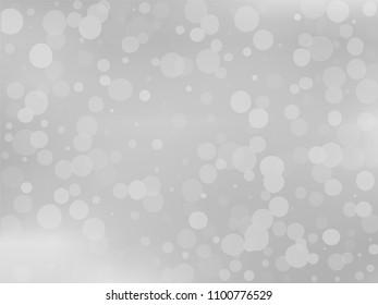 Gray-white gradient background with bokeh effect. Abstract blurred pattern. Overlapping transparent bubbles, circles, point. Light backdrop for banners, social media, screensavers Vector illustration
