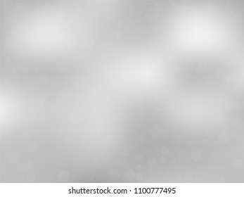 Gray-white gradient background with bokeh effect. Abstract blurred pattern. Overlapping transparent bubbles, circles, point. Light backdrop for banners, social media, screensavers Vector illustration