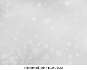 Gray-white gradient background with bokeh effect. Abstract blurred pattern. Overlapping transparent bubbles, circles, point. Light backdrop for banners, social media, screensavers Vector illustration