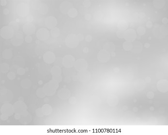 Gray-white gradient background with bokeh effect. Abstract blurred pattern. Overlapping transparent bubbles, circles, point. Light backdrop for banners, social media, screensavers Vector illustration