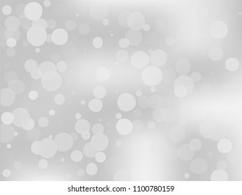 Gray-white gradient background with bokeh effect. Abstract blurred pattern. Overlapping transparent bubbles, circles, point. Light backdrop for banners, social media, screensavers Vector illustration