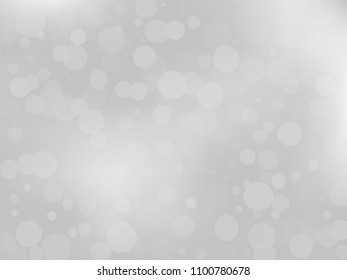 Gray-white gradient background with bokeh effect. Abstract blurred pattern. Overlapping transparent bubbles, circles, point. Light backdrop for banners, social media, screensavers Vector illustration