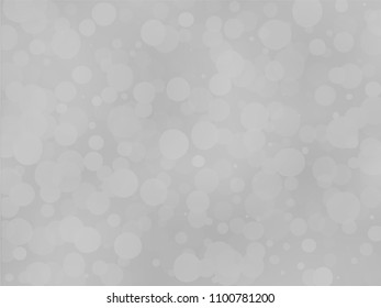 Gray-white gradient background with bokeh effect. Abstract blurred pattern. Overlapping transparent bubbles, circles, point. Light backdrop for banners, social media, screensavers Vector illustration