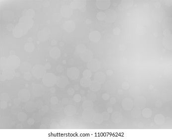 Gray-white gradient background with bokeh effect. Abstract blurred pattern. Overlapping transparent bubbles, circles, point. Light backdrop for banners, social media, screensavers Vector illustration