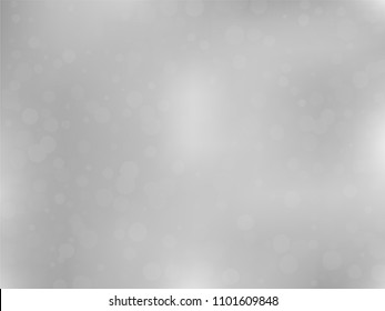 Gray-white gradient background with bokeh effect. Abstract blurred pattern. Overlapping transparent bubbles, circles, point. Light backdrop for banners, social media, screensavers Vector illustration